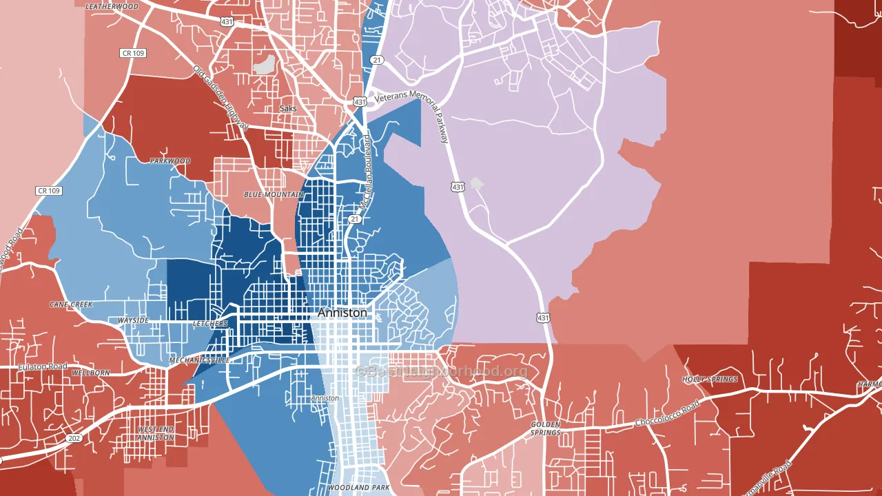 Blue Mountain, AL block-group political-lean map
