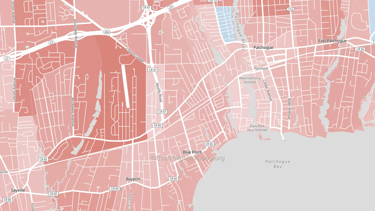 Blue Point, NY block-group political-lean map