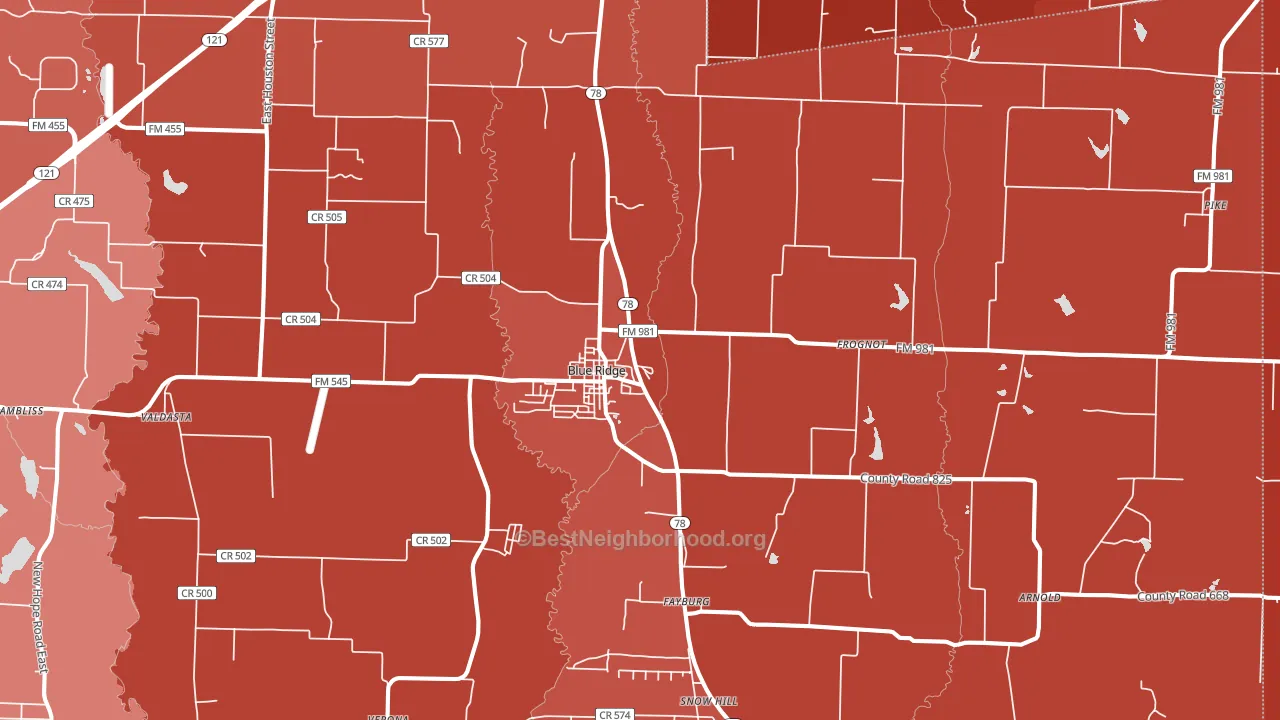 Blue Ridge, TX block-group political-lean map