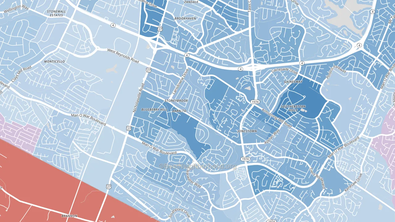 Blueberry Hill-Brigadoon-Stoneybrook, Lexington, KY block-group political-lean map