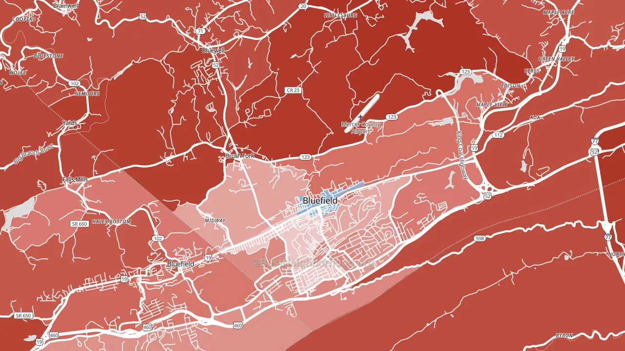 Bluefield, WV block-group political-lean map