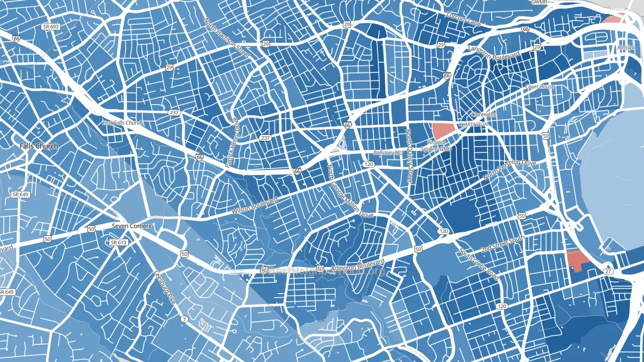 Bluemont, Arlington, VA block-group political-lean map