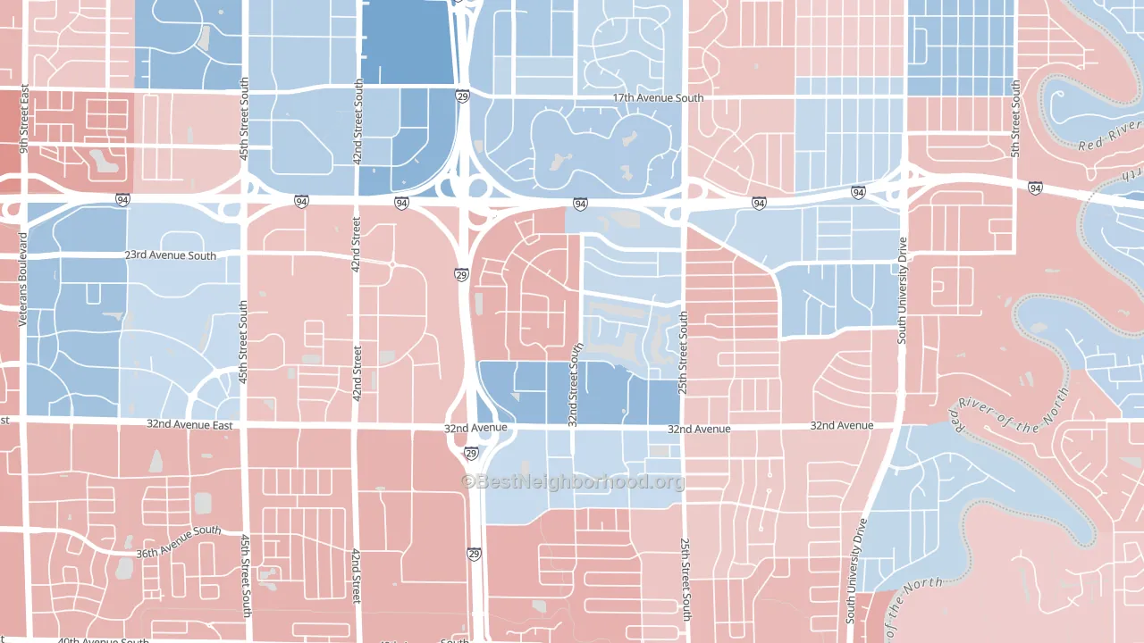 Bluemont Lakes, Fargo, ND block-group political-lean map