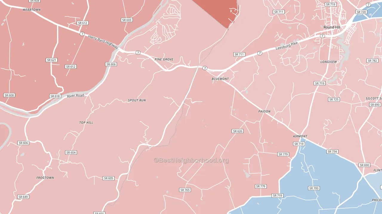 Bluemont, VA block-group political-lean map