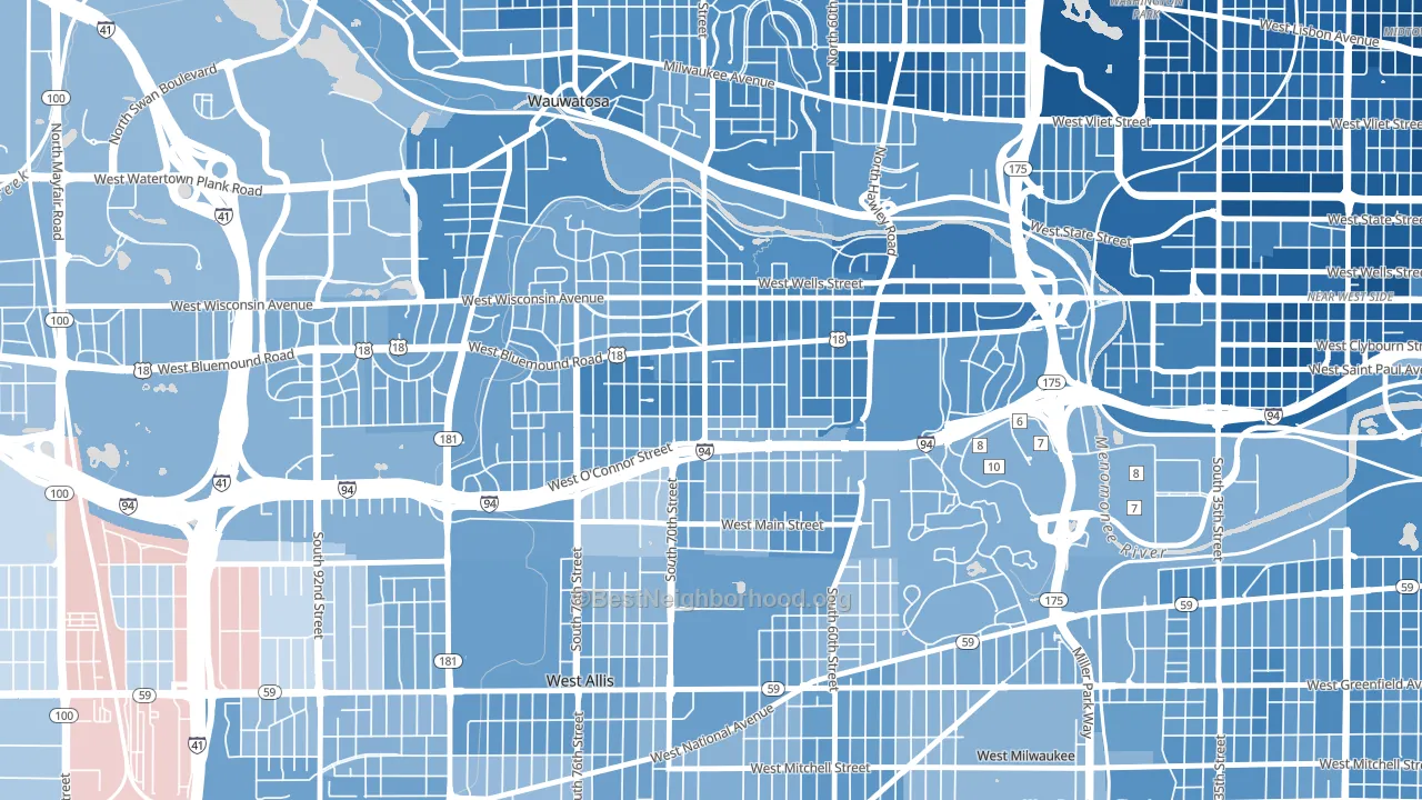 Bluemound Heights, Milwaukee, WI block-group political-lean map