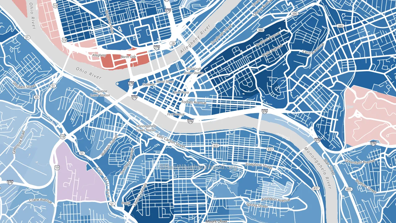 Bluff, Pittsburgh, PA block-group political-lean map