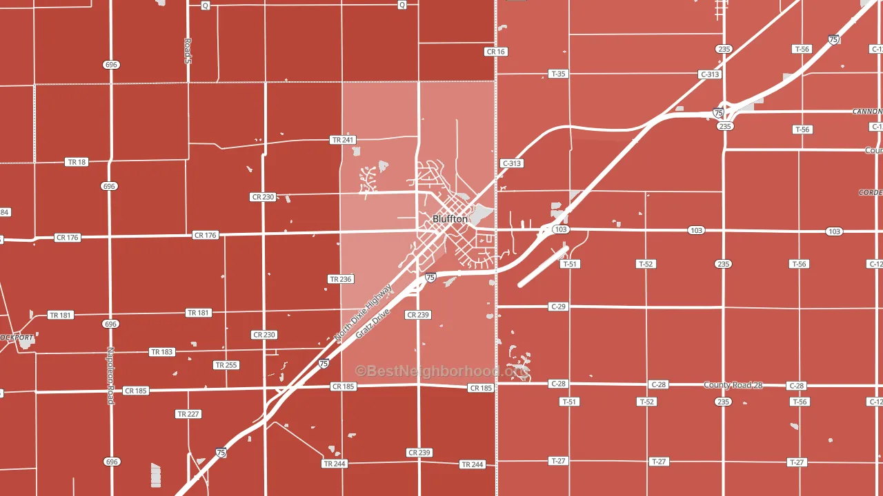 Bluffton, OH block-group political-lean map