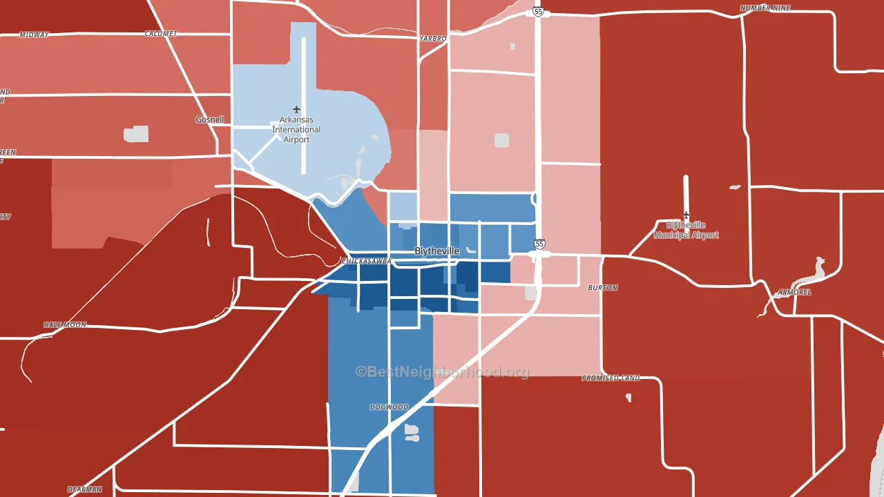 Blytheville, AR block-group political-lean map
