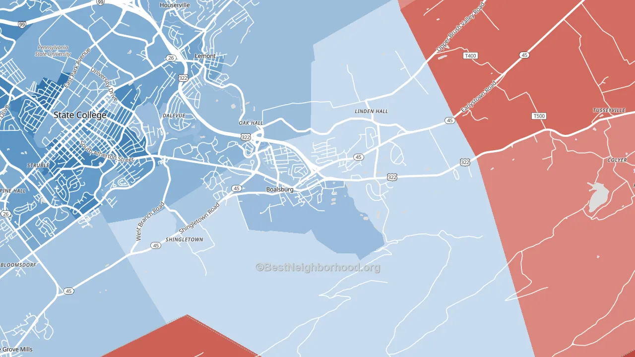 Boalsburg, PA block-group political-lean map
