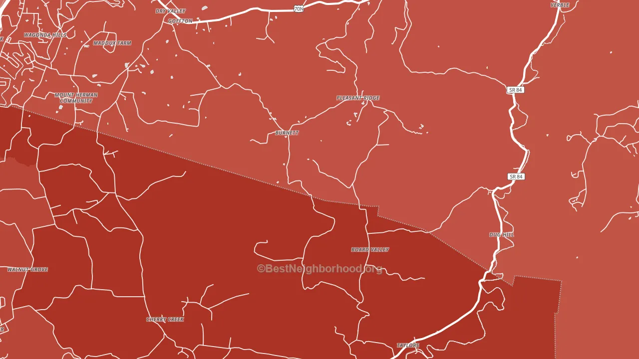 Board Valley, TN block-group political-lean map