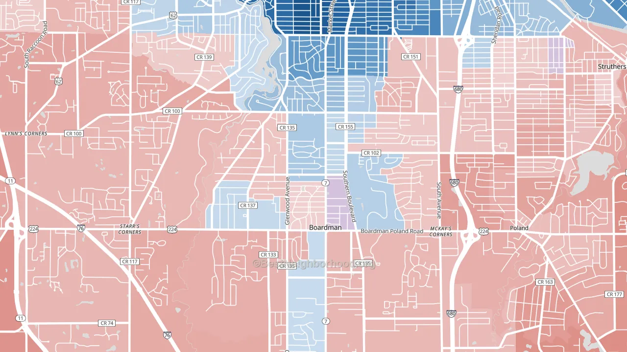 Boardman, OH block-group political-lean map