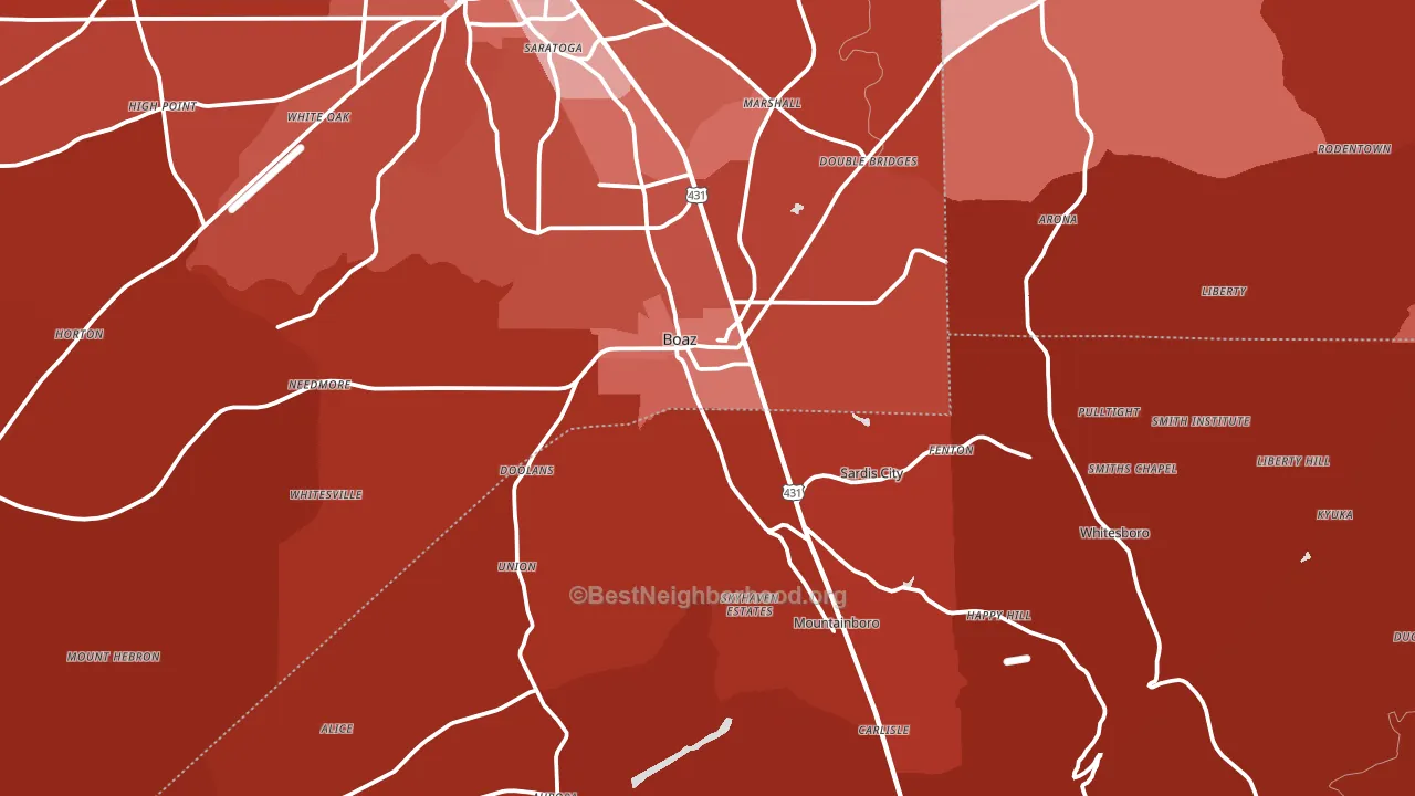 Boaz, AL block-group political-lean map