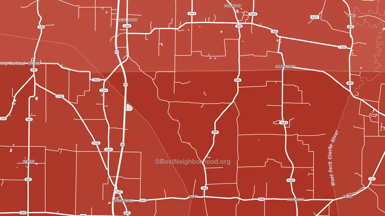 Boaz, KY block-group political-lean map