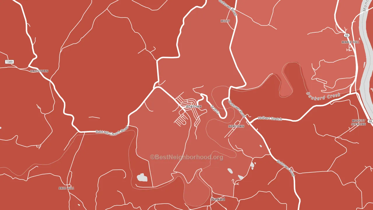 Bobtown, PA block-group political-lean map