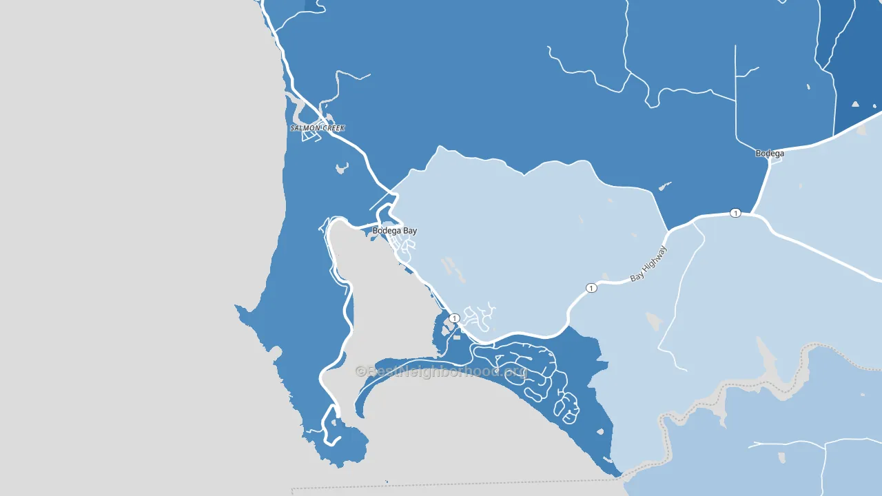 Bodega Bay, CA block-group political-lean map