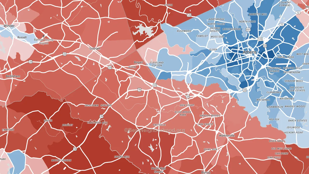 Bogart, GA block-group political-lean map