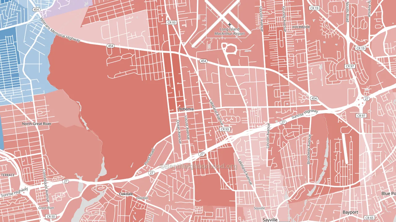 Bohemia, NY block-group political-lean map