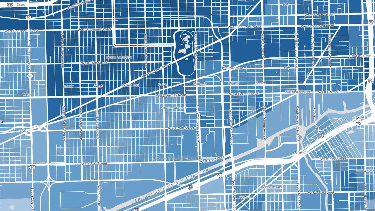 Bohemian California, Chicago, IL block-group political-lean map