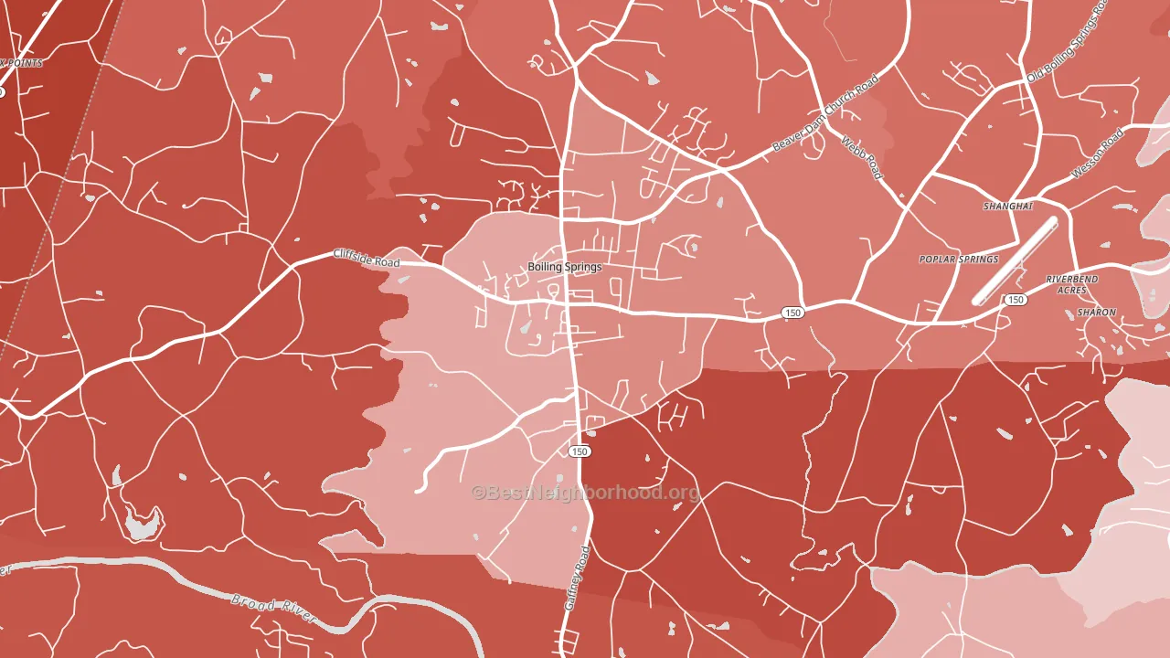 Boiling Springs, NC block-group political-lean map