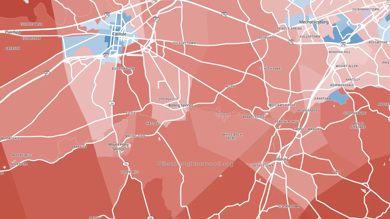 Boiling Springs, PA block-group political-lean map