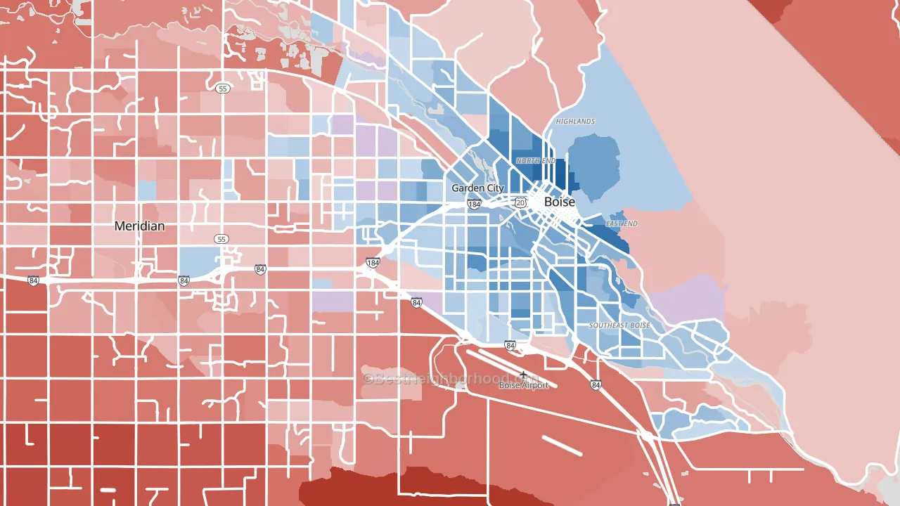 Boise, ID block-group political-lean map