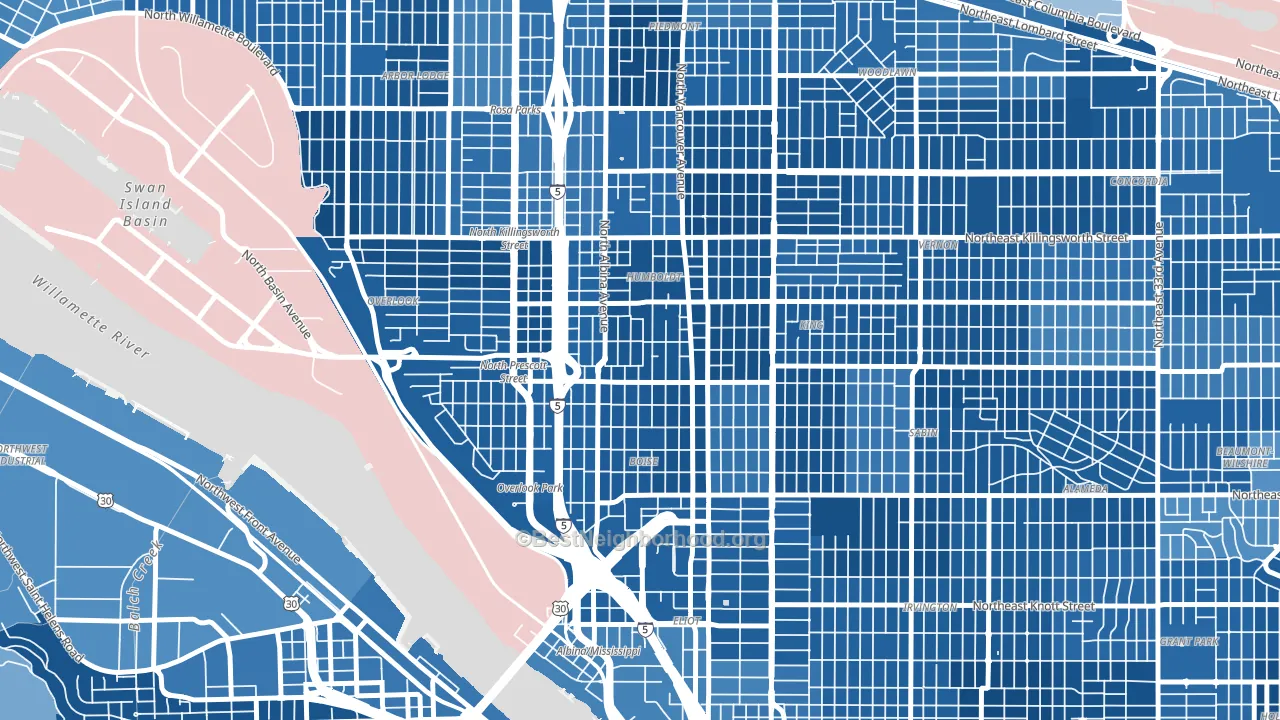 Boise, Portland, OR block-group political-lean map