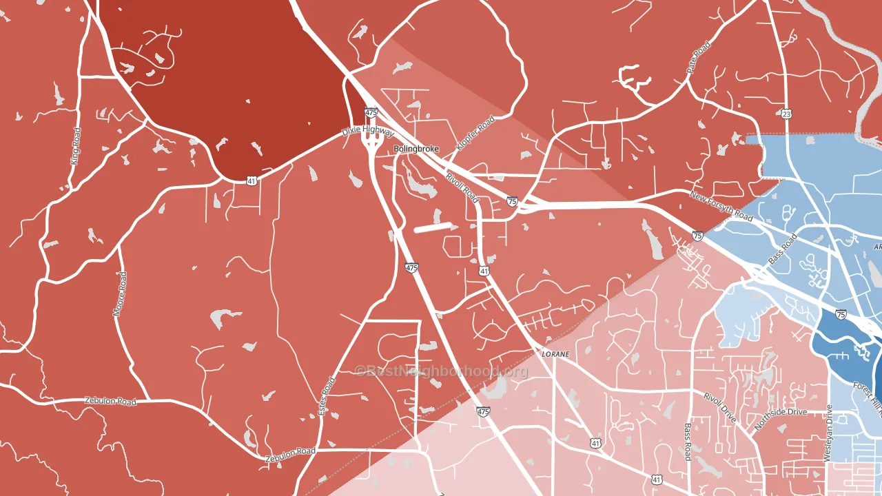 Bolingbroke, GA block-group political-lean map