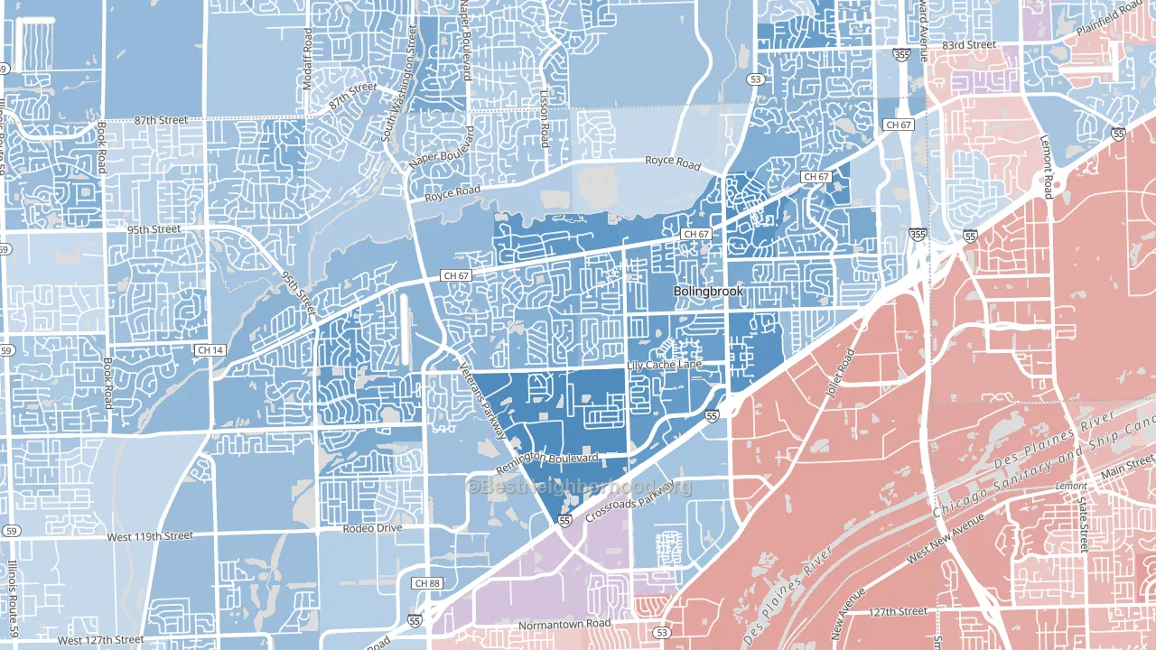 Bolingbrook, IL block-group political-lean map