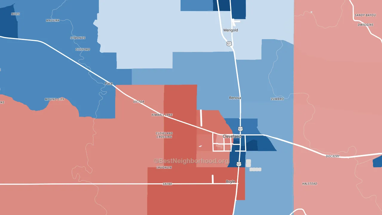 Bolivar County, MS block-group political-lean map