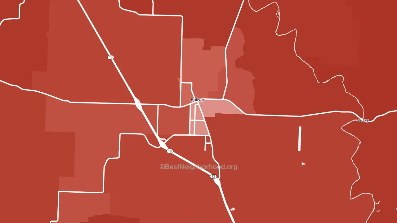 Bolivar, MO block-group political-lean map