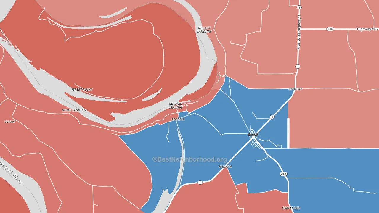 Bolivar, MS block-group political-lean map