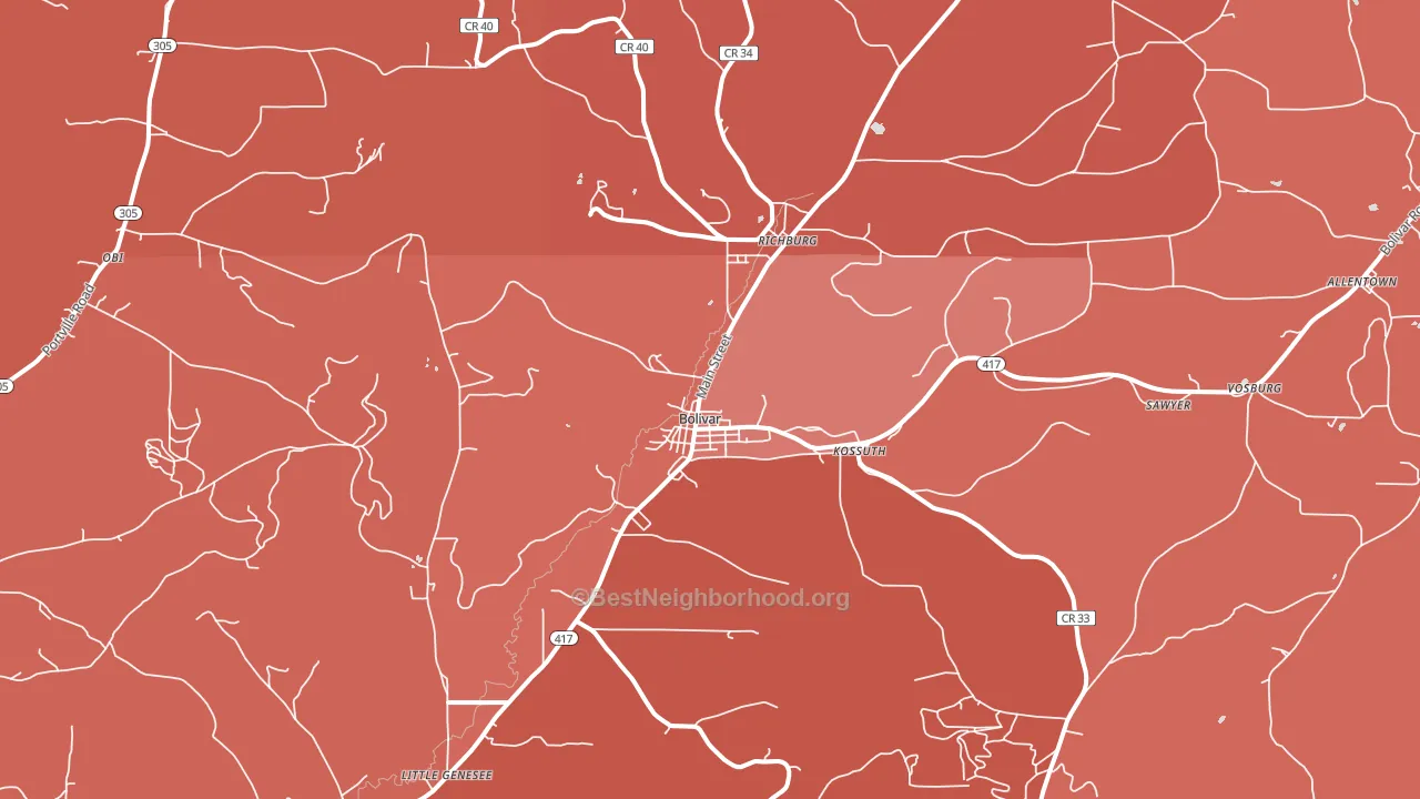 Bolivar, NY block-group political-lean map