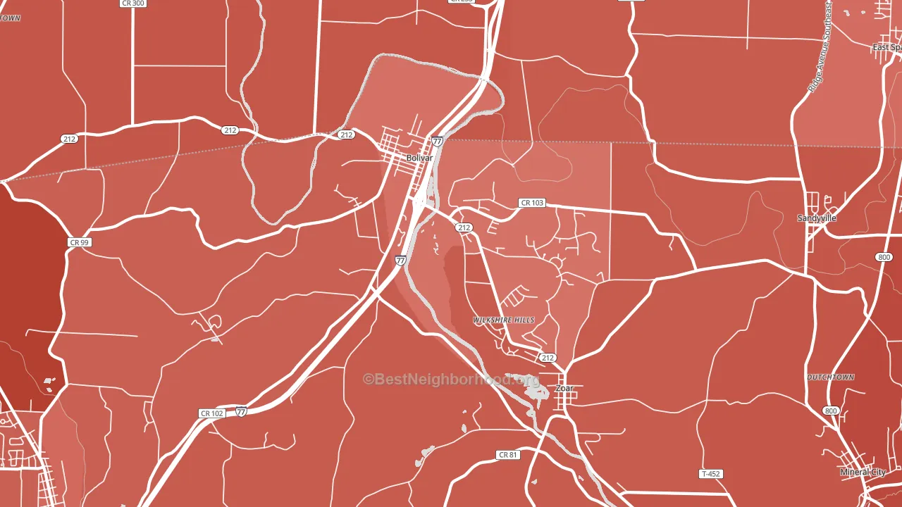 Bolivar, OH block-group political-lean map