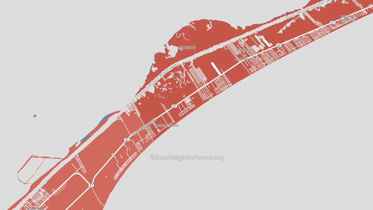 Bolivar Peninsula, TX block-group political-lean map