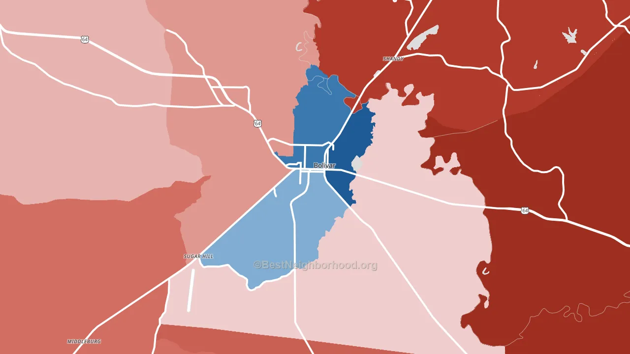 Bolivar, TN block-group political-lean map