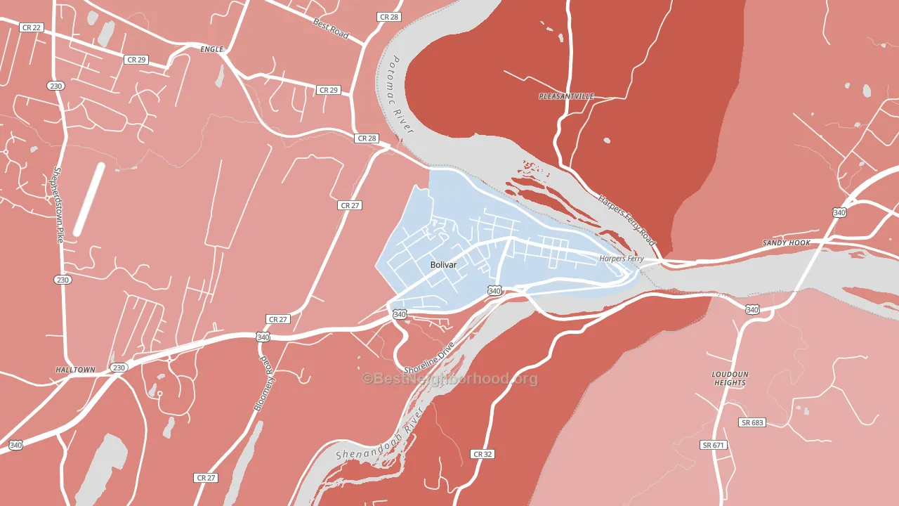 Bolivar, WV block-group political-lean map