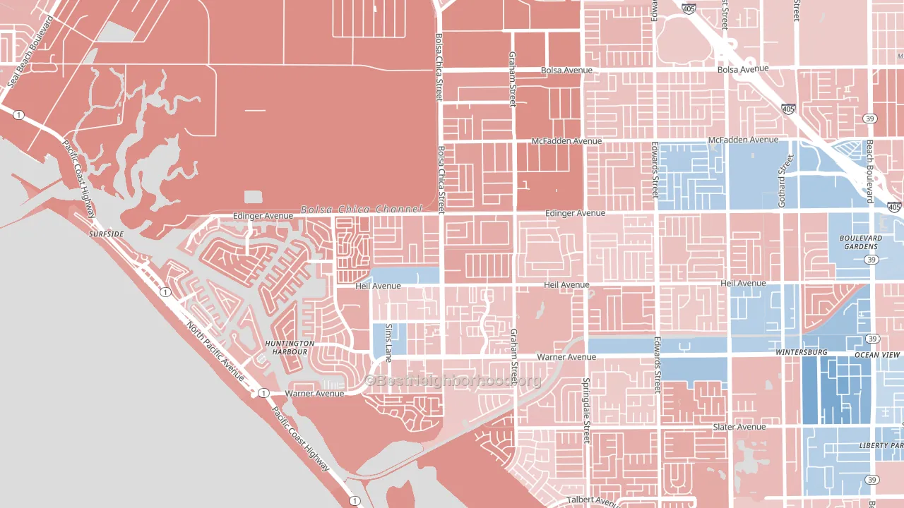 Bolsa Chica-Heil, Huntington Beach, CA block-group political-lean map