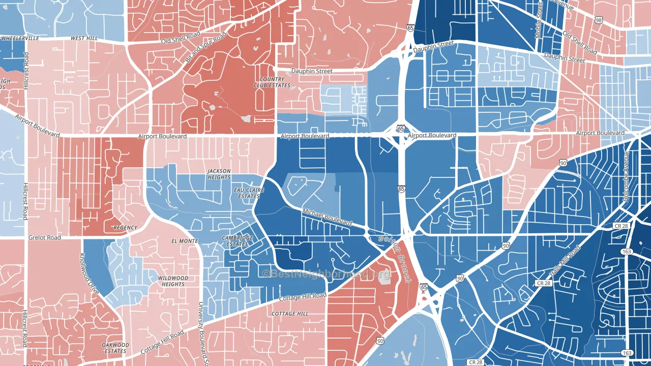 Bolton, Mobile, AL block-group political-lean map