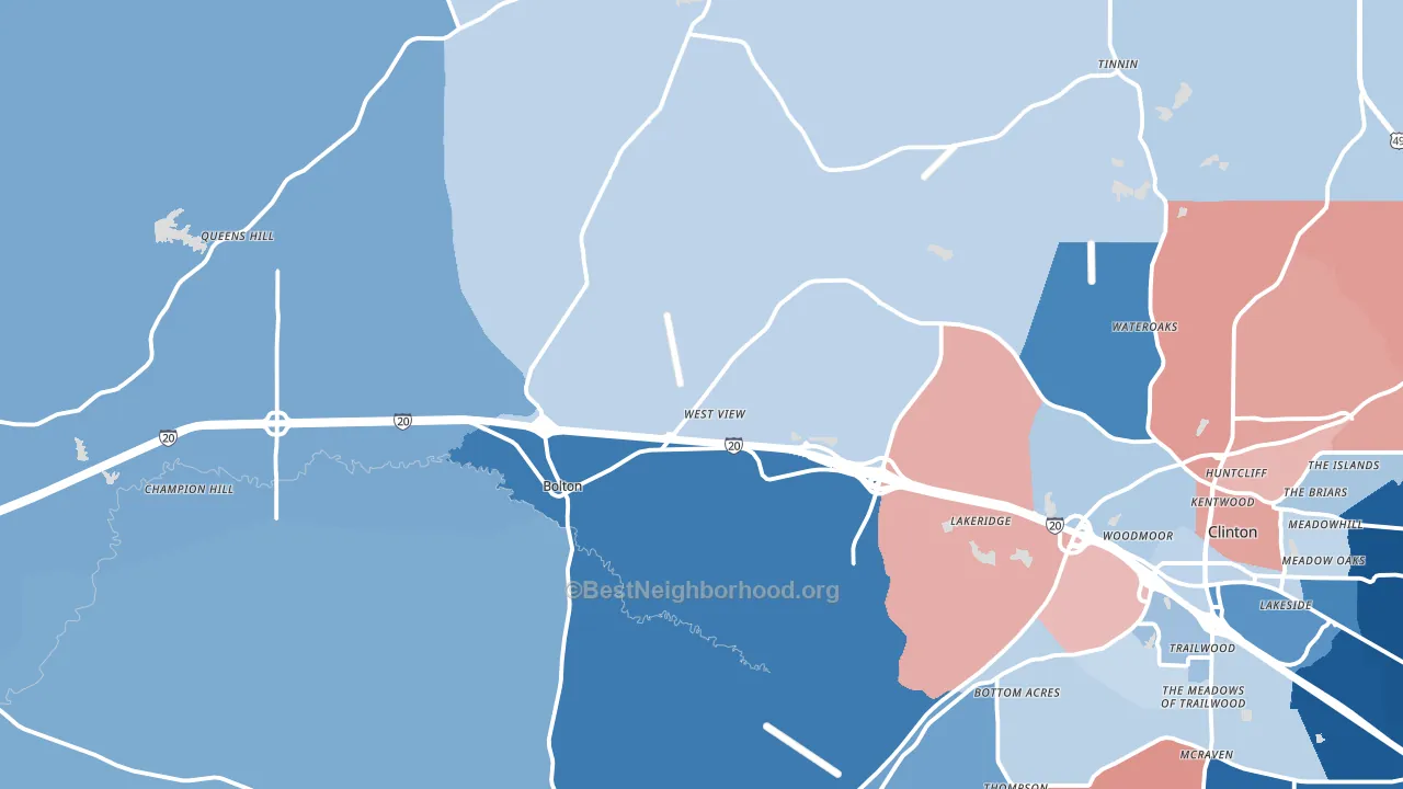 Bolton, MS block-group political-lean map