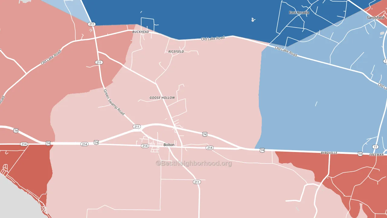 Bolton, NC block-group political-lean map