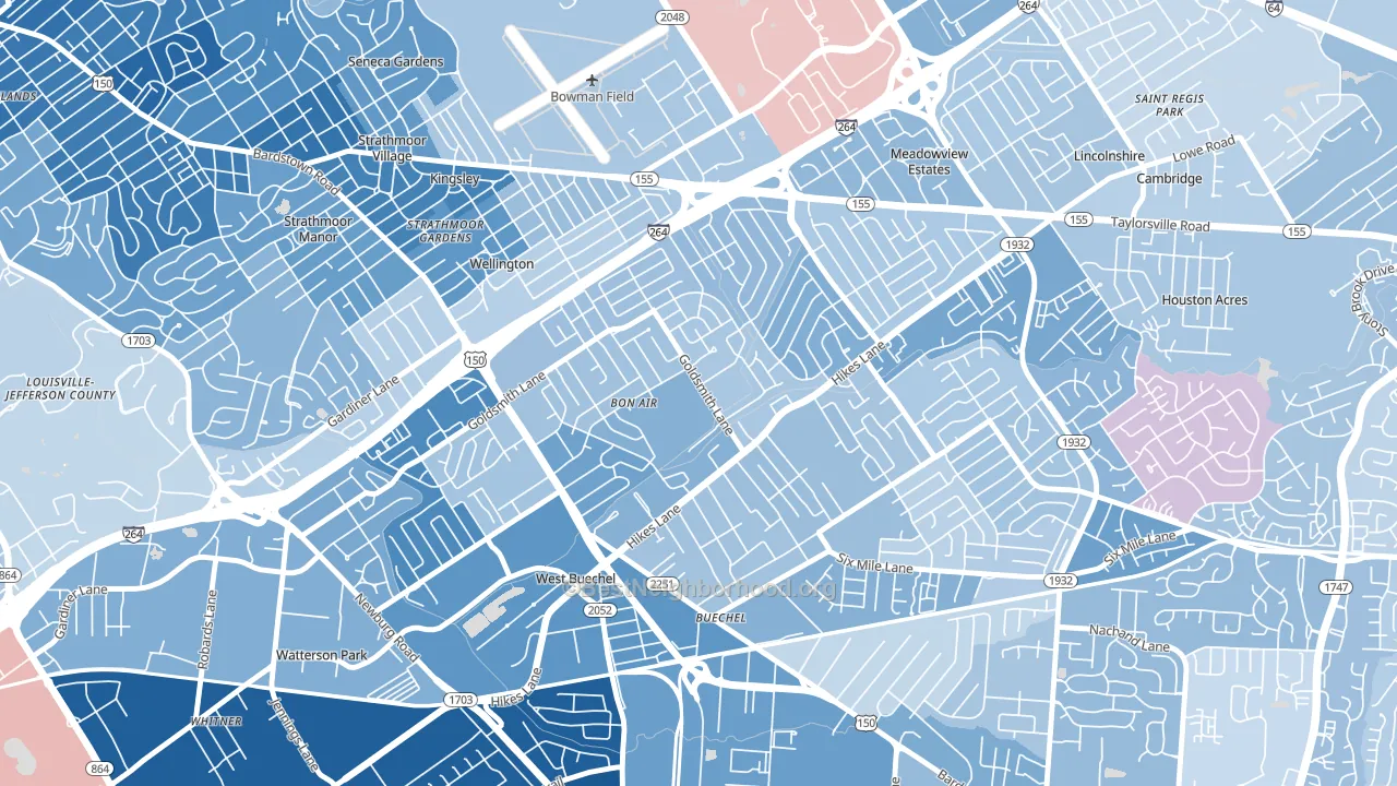 Bon Air, Louisville, KY block-group political-lean map