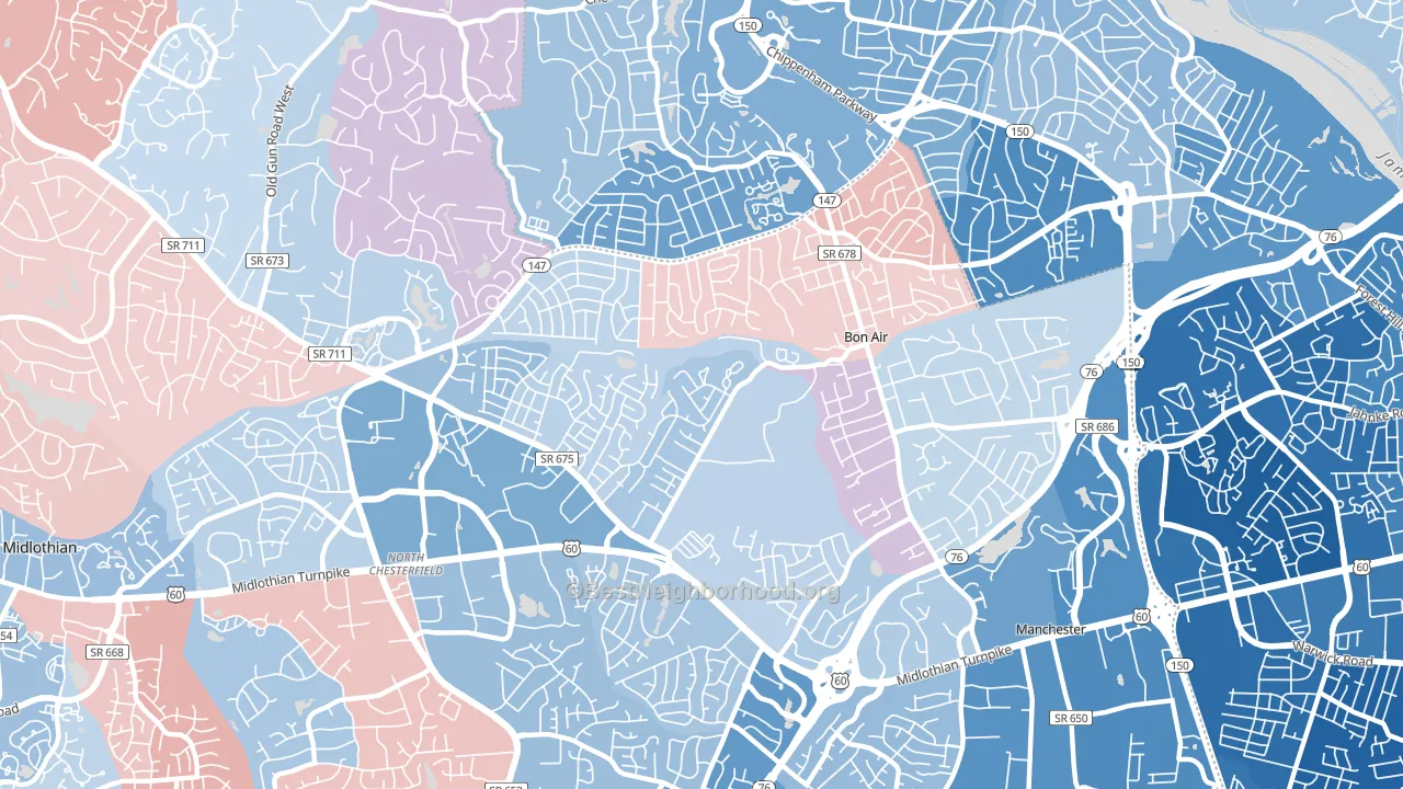 Bon Air, VA block-group political-lean map