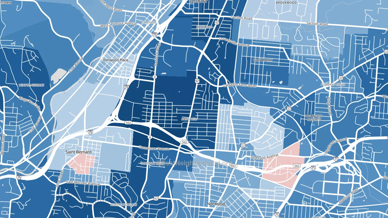 Bond Hill, Cincinnati, OH block-group political-lean map