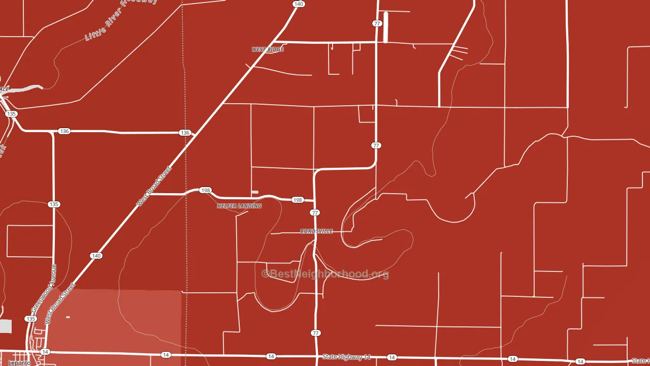 Bondsville, AR block-group political-lean map