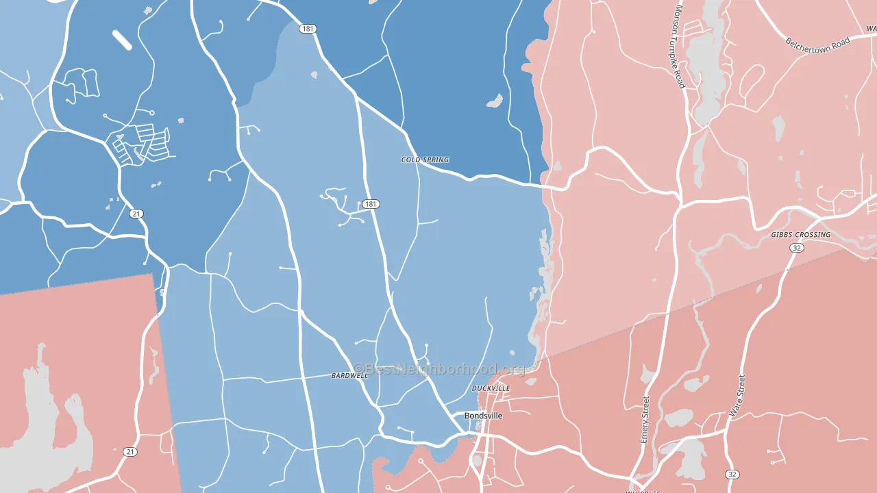 Bondsville, MA block-group political-lean map