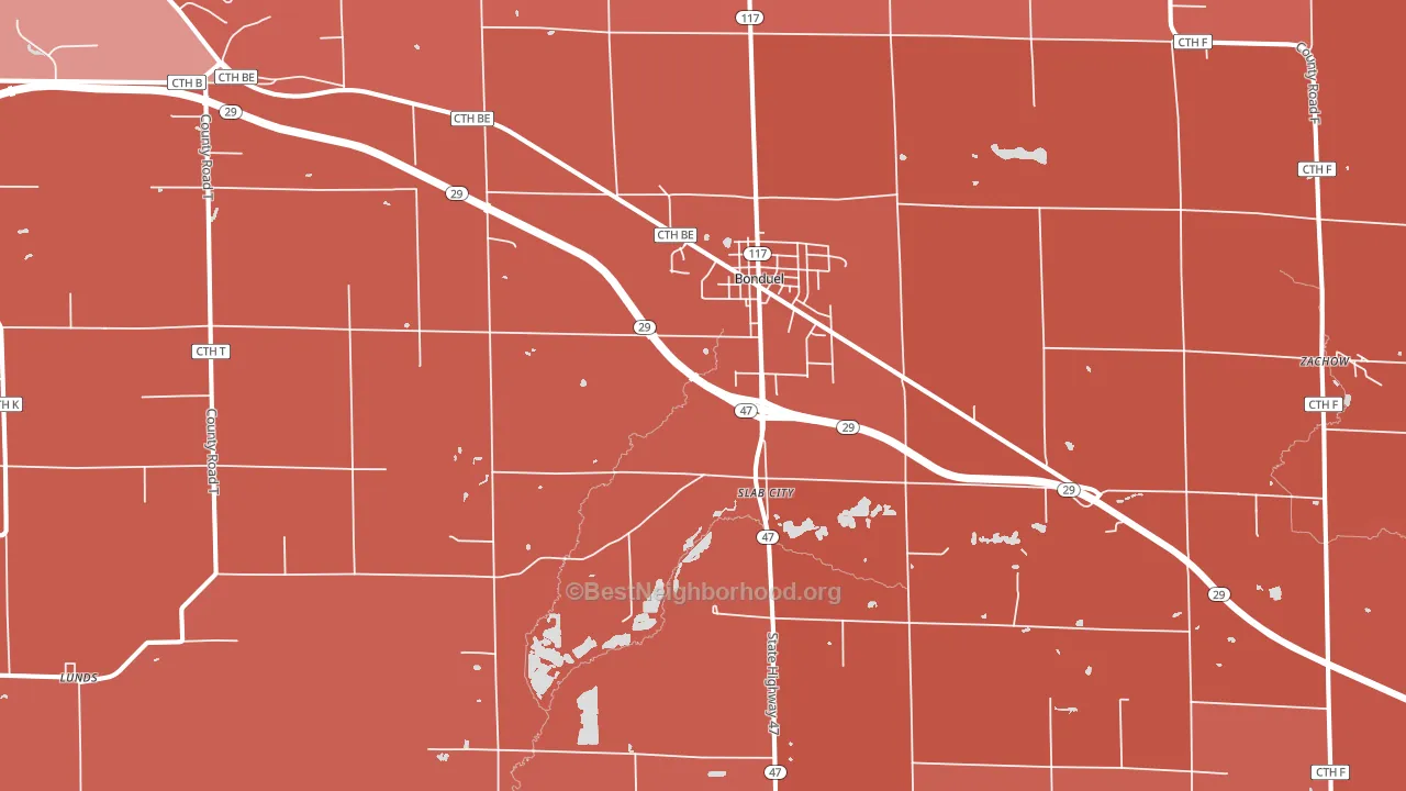 Bonduel, WI block-group political-lean map
