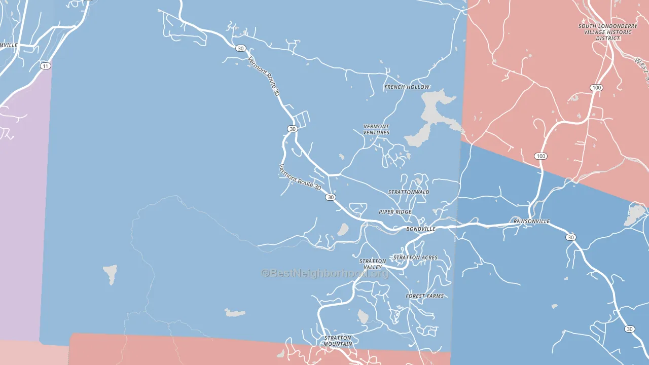 Bondville, VT block-group political-lean map