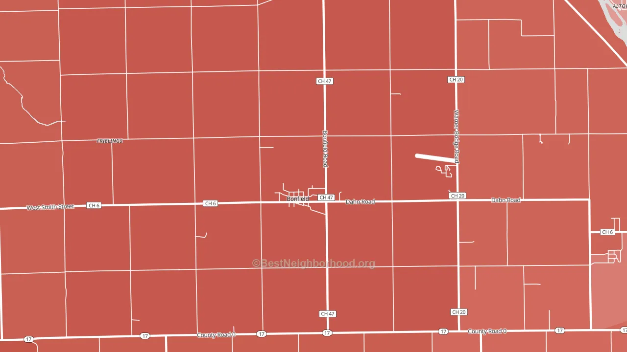 Bonfield, IL block-group political-lean map