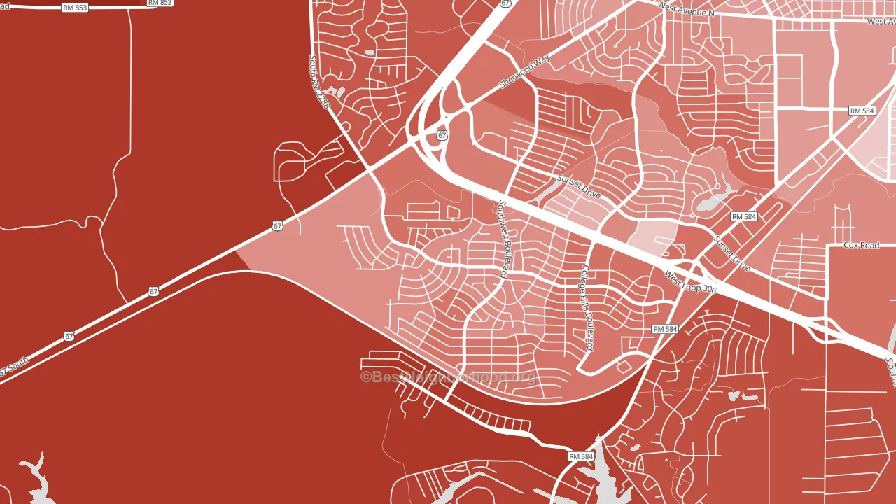 Bonham, San Angelo, TX block-group political-lean map