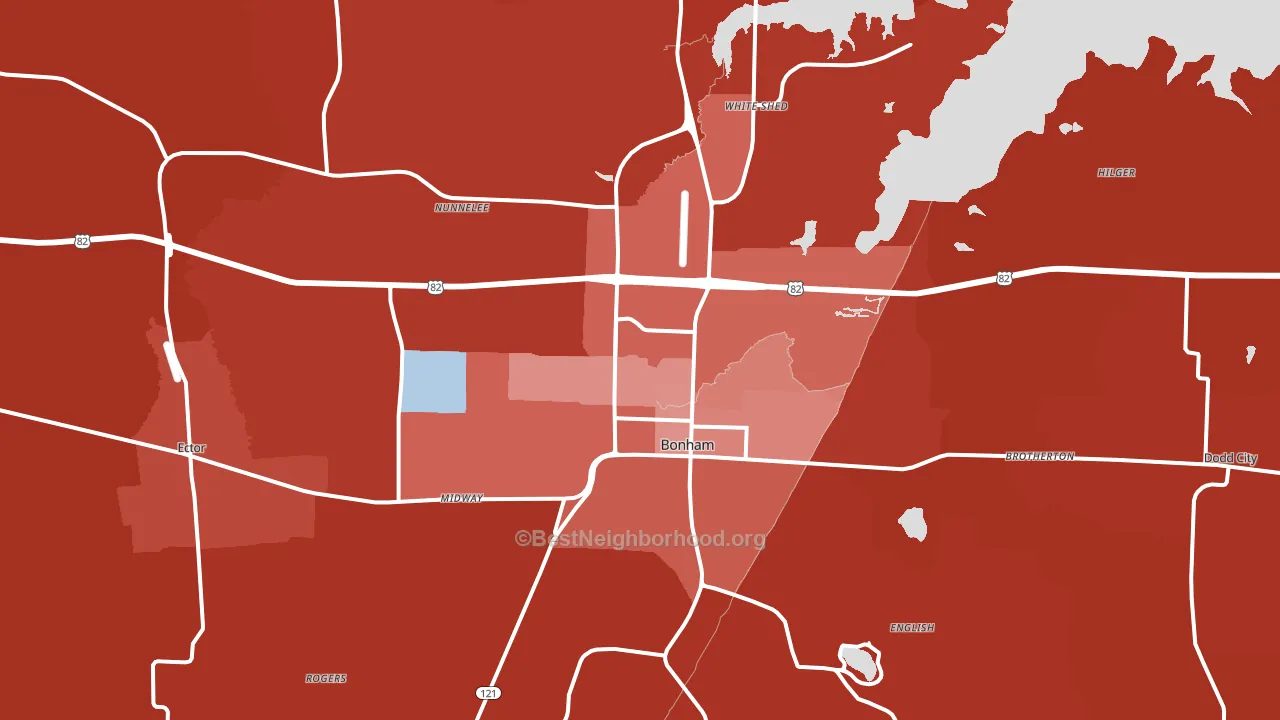 Bonham, TX block-group political-lean map